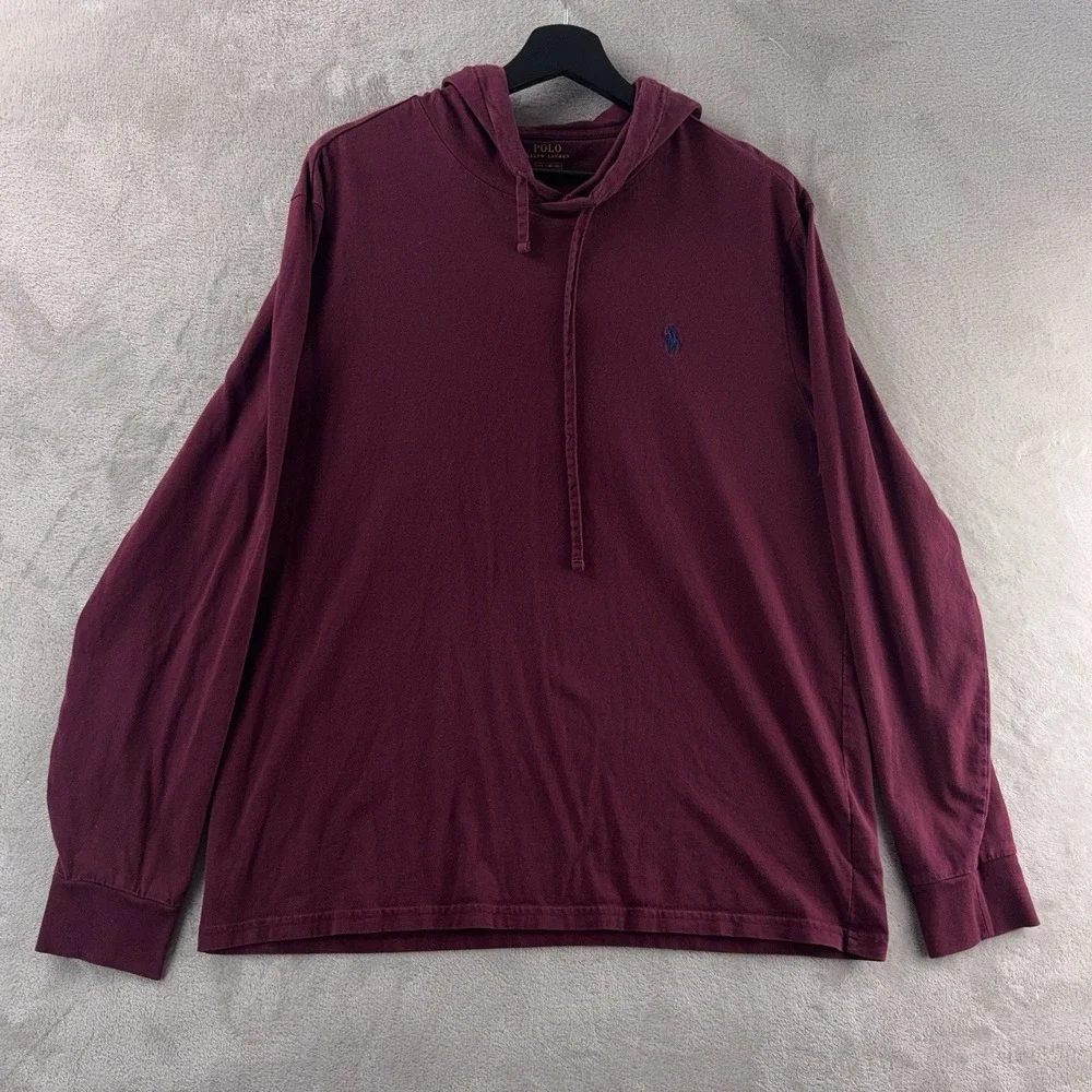 Polo Ralph Lauren Hooded Jersey T Shirt Mens Size Large Burgundy Casual Preppy‎
